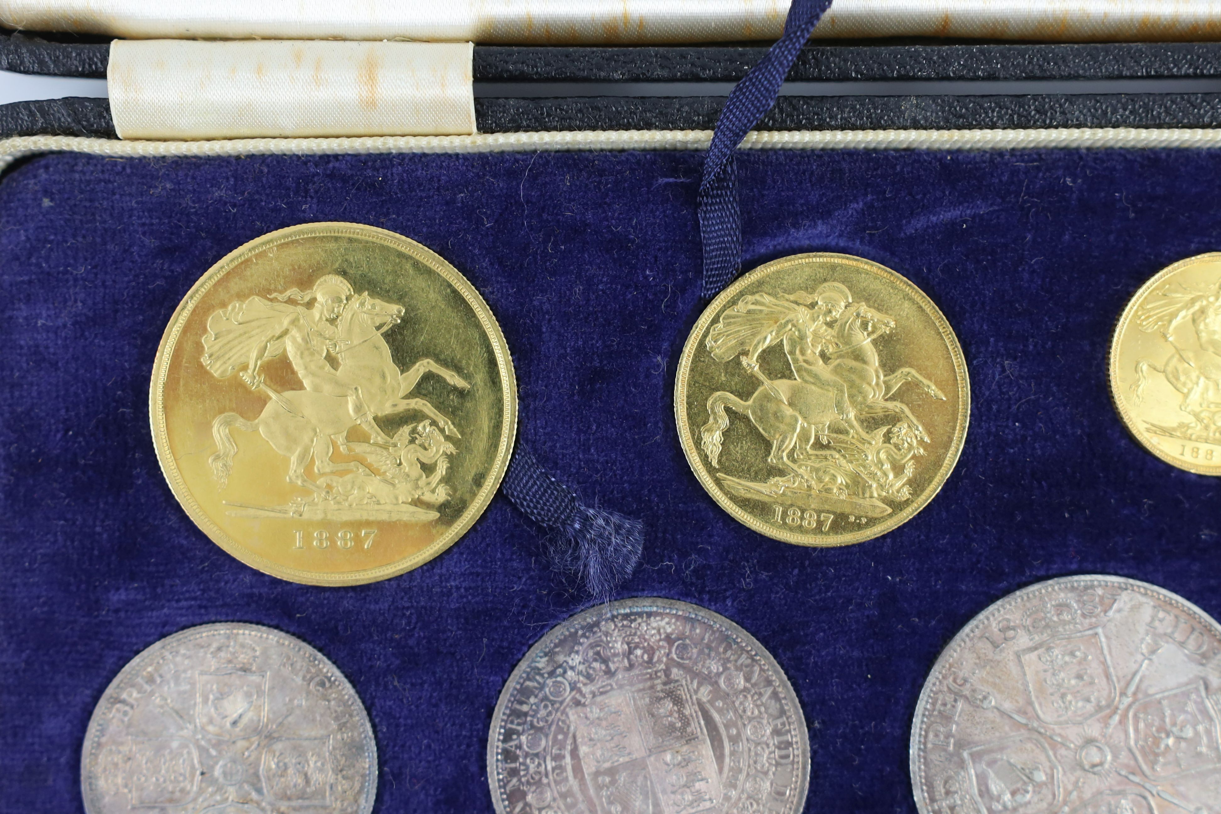 PLEASE NOTE THIS IS A SPECIMEN SET, UK coins, a cased Victoria 1887 Golden Jubilee gold and silver eleven coin set.